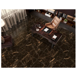 Porcelænsflise til inde/ude, Golden Black, 60 × 120 cm, blank, rektificeret, marmorlook