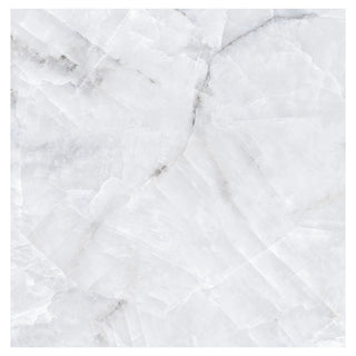 Porcelænsflise til inde/ude, Onyx Grey Glossy, 80 × 80 cm, blank, rektificeret, marmorlook
