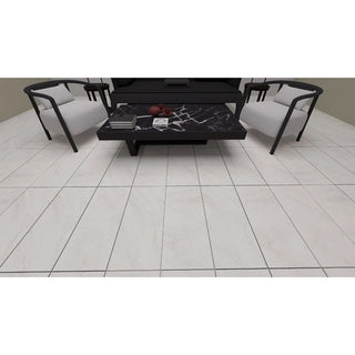 Porcelænsflise til inde/ude, Arena White, 30 × 60 cm, mat, marmorlook
