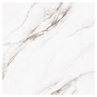 Porcelænsflise til inde/ude, Parker White, 60 × 60 cm, blank, rektificeret, marmorlook