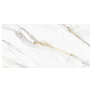 Porcelænsflise til inde/ude, Aura White, 60 × 120 cm, grå, blank, retificeret, marmorlook