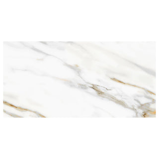 Porcelænsflise til inde/ude, Aura White, 60 × 120 cm, grå, blank, retificeret, marmorlook