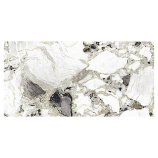 Porcelænsflise til inde/ude, Maya Gold, 60 × 120 cm, blank, rektificeret, marmorlook