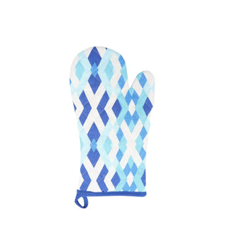 Køkkenhandske i bomuld og polyester, Hvid og blå, 18x32 cm