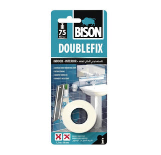 Dobbeltklæbende tape, Bison, 1,5 m × 19 mm