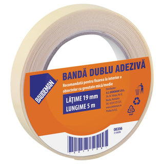 Dobbeltklæbende tape til fastgørelse, Baudeman 8356, 5 m × 19 mm