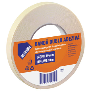 Dobbeltklæbende tape til fastgørelse, Baudeman 8357, 10 m × 19 mm
