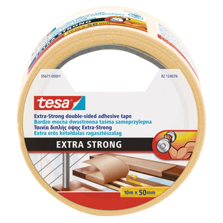 Dobbeltklæbende gulvtape, tesa Extra Strong, 10 m × 50 mm