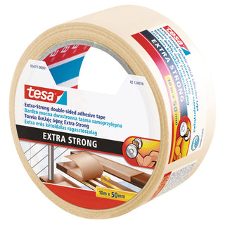Dobbeltklæbende gulvtape, tesa Extra Strong, 10 m × 50 mm