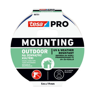 Dobbeltklæbende tape til fastgørelse, tesa Pro Montage, udendørs, 5 m × 19 mm