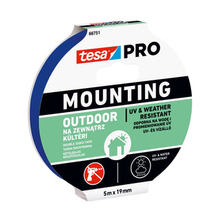 Dobbeltklæbende tape til fastgørelse, tesa Pro Montage, udendørs, 5 m × 19 mm
