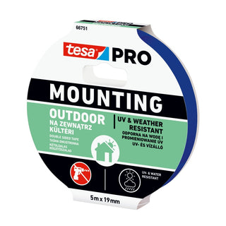 Dobbeltklæbende tape til fastgørelse, tesa Pro Montage, udendørs, 5 m × 19 mm