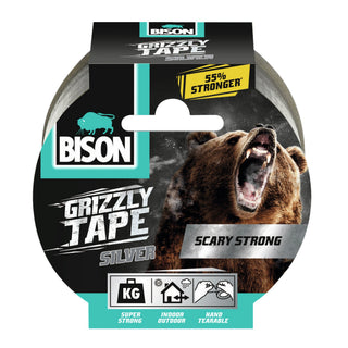Reparationstape, Bison Grizzly Tape, polyethylen, sølv, 48 mm × 10 m