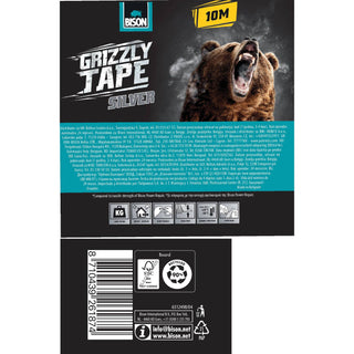 Reparationstape, Bison Grizzly Tape, polyethylen, sølv, 48 mm × 10 m