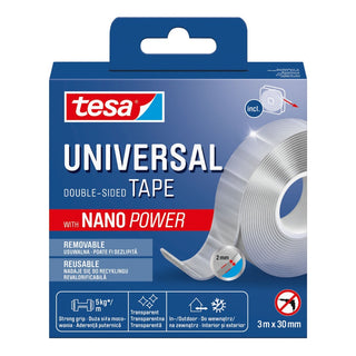 Dobbeltklæbende tape til fastgørelse, tesa Nano Power, genanvendelig, inde/ude, 3 m × 30 mm