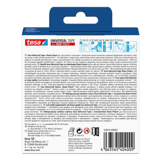 Dobbeltklæbende tape til fastgørelse, tesa Nano Power, genanvendelig, inde/ude, 3 m × 30 mm