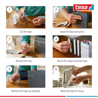 Dobbeltklæbende tape til fastgørelse, tesa Nano Power, genanvendelig, inde/ude, 3 m × 30 mm