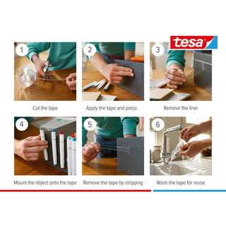 Dobbeltklæbende tape til fastgørelse, tesa Nano Power, genanvendelig, inde/ude, 3 m × 30 mm