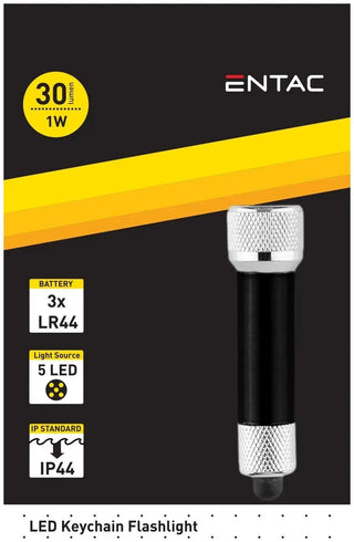 Entac LED nøglering lommelygte 1W, Sort