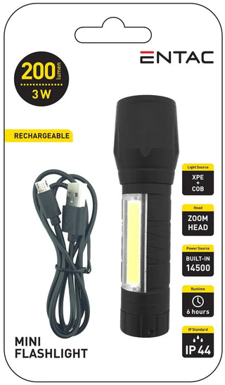 Entac mini lommelygte 3W genopladelig