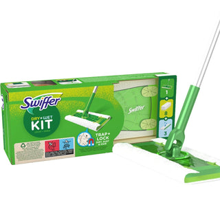 Swiffer Trap & Lock mop sæt – 1 mop + 8 tørre og 3 våde klude – Citron