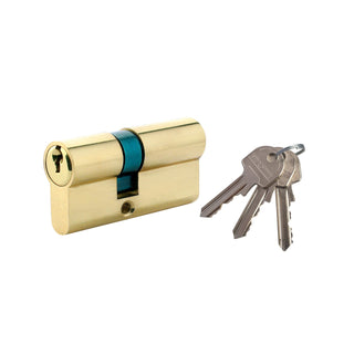 Centreret låsecylinder, naturmessing, standard 3 nøgler, L60 30 × 30 mm UNI