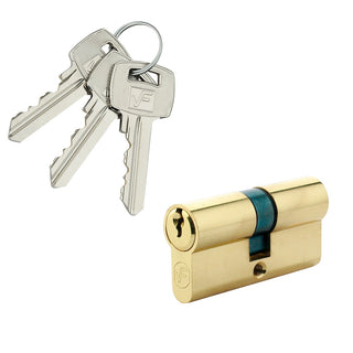 Decentreret låsecylinder, naturmessing, standard 3 nøgler, L90 35 × 55 mm UNI
