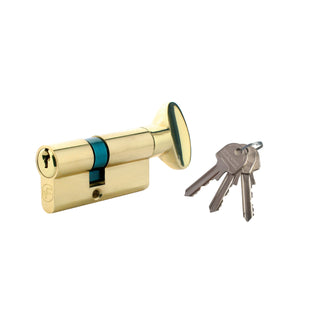 Centreret låsecylinder med knap, naturmessing, 3 nøgler, L70 35 × 35 mm UNI