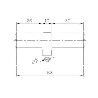 Nederste låsecylinder, Mega, messing, 5 tandede nøgler, 30 × 38 mm
