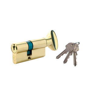 Centreret låsecylinder med knap, naturmessing, 3 nøgler, L80 40 × 40 mm UNI