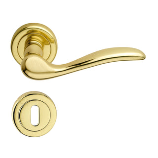 Dørgreb med rund rosette til indendørsdør, Tolosa Verofer P, blank/satin messing, 150×50 mm