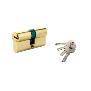 Centreret låsecylinder med profilerede nøgler, natur messing, 4 nøgler, L70 35×35 mm UNI