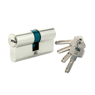 Centreret låsecylinder med profilerede nøgler, forniklet, 4 nøgler, L60 30×30 mm DIN
