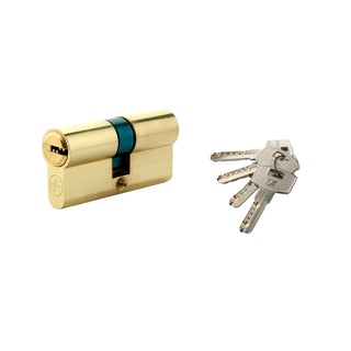 Decentreret låsecylinder med profilerede nøgler, natur messing, 4 nøgler, L80 35×45 mm DIN