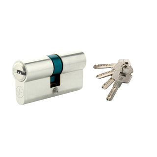 Centreret låsecylinder med profilerede nøgler, forniklet, 4 nøgler, L80 40×40 mm DIN