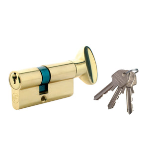 Central låsecylinder, naturmessing, med knop, 3 nøgler, L90 45 × 45 mm UNI