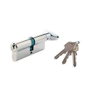 Central låsecylinder, forniklet, med knop, 3 nøgler, L90 45 × 45 mm UNI