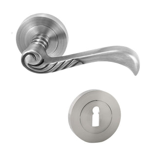 Dørgreb med rund rosette til trædør, Aleppo Gato BB(K) RR55SN, zamak, satin, 115×55 mm