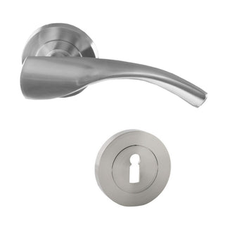 Dørgreb med rund rosette til trædør, Bilbao Gato BB(K) RR55SN, zamak, satin, 125×55 mm