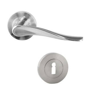 Dørgreb med rund rosette til trædør, Miami Gato BB(K) RR55SN, zamak, satin, 125×55 mm