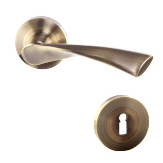 Dørgreb med rund rosette til trædør, Roma Gato BB(K) RR55AB, zamak, antik, 120×55 mm