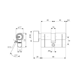 Sikkerhedscylinder KD6 97232 Abus, forniklet, med knop, 5 nøgler, 40 × 40 mm
