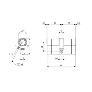 Sikkerhedscylinder D6 N 391583 Abus, forniklet, 5 nøgler, 30 × 30 mm