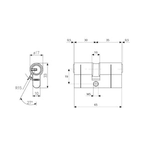 Sikkerhedscylinder D6 N 45011 Abus, forniklet, 5 nøgler, 30 × 35 mm