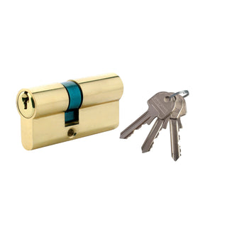 Excentrisk sikkerhedscylinder, natur messing, standard 3 nøgler, L65 30 × 35 mm DIN