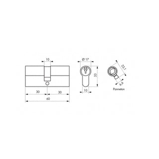 Sikkerhedscylinder med europrofil Serruprix Thirard, zamak, 5 vendbare nøgler, 30×30 mm