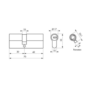 Sikkerhedscylinder med europrofil Serruprix Thirard, zamak, 5 vendbare nøgler, 30×40 mm