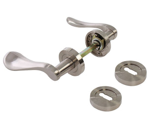 Dørgreb med rund rosette til indendørsdør, BestImp H23, metallegering, satin 135 × 55 mm
