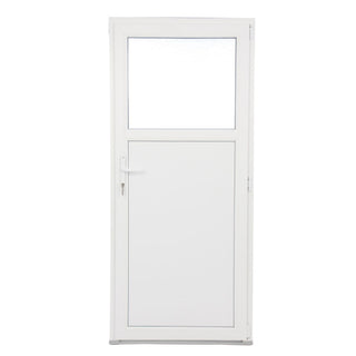 Udendørsdør i PVC med termorude 1/3, type 1, 4-kammer, aluminiumstærskel, højre, 87×197 cm