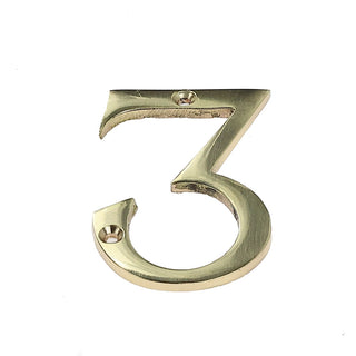 Husnummer 3 til dør/hus Verofer, messing, indendørs/udendørs, 8×4 cm